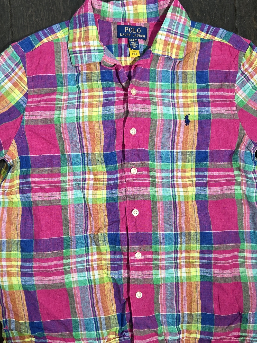Polo Ralph Lauren 100% Linen Andy Camp Youth Size 10-12 Shirt Sleeve Button Down